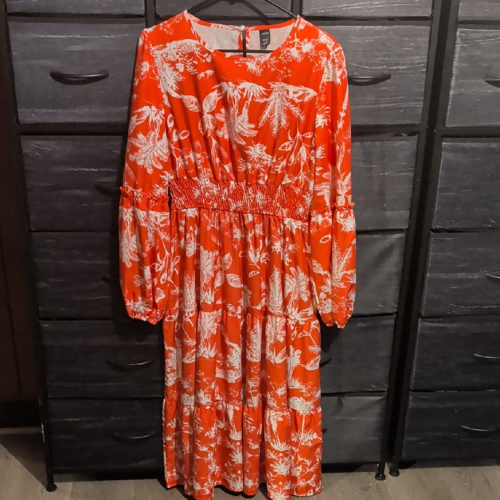 SHEIN Red and White Floral Dress
